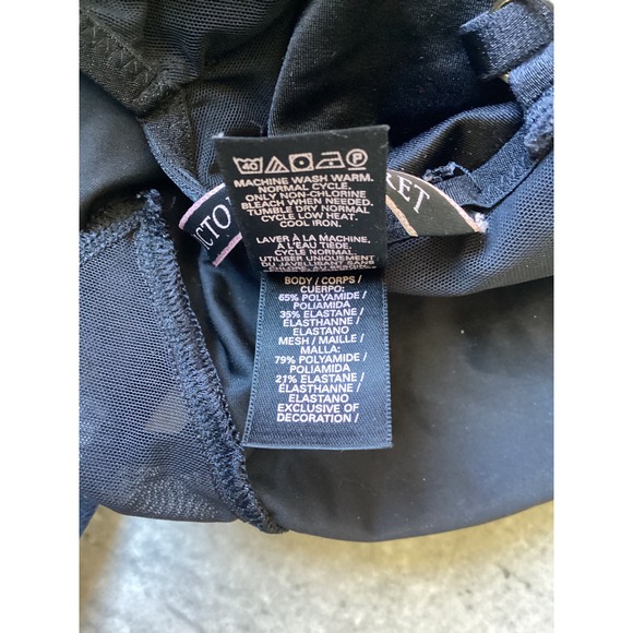 Victoria's Secret Black Mesh Panel Strappy Back Bodysuit L Large Gold Hardware - Picture 7 of 9